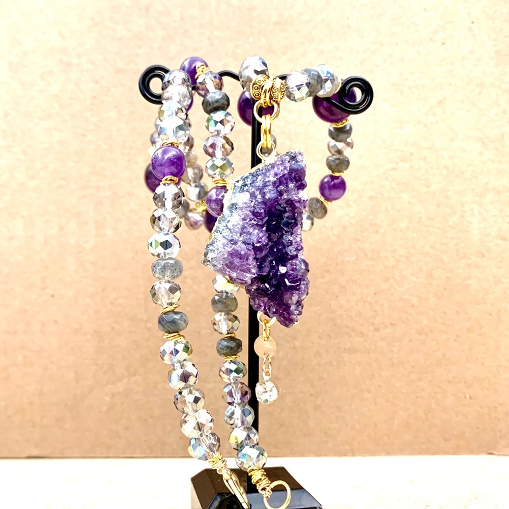 Amethyst Druzy, Labradorite& Crystals Necklace